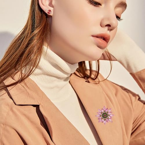 Image of Large Crystal Flower Brooch Pin for Women Red purple pink green Rhinestone Flower Lapel Pin Wedding Party Birthday Dance Banquet Dress Suit Ceremony Clothes Hat Bag Accessories Jewelry