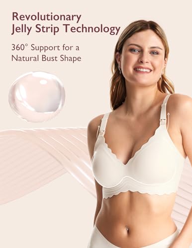 Image of Momcozy Nursing Bras for Breastfeeding, Seamless Pregnancy Maternity Bra Wireless Classic Jelly Strip Support Nursing Bra