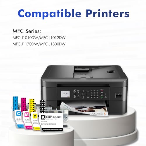 Image of LC401XL MFC-J1010DW LC401 Ink Cartridges for Brother Printer MFC J101DW | Compatible for Brother LC401XL 401 MFC-J1010DW MFC-J1170DW MFC-J1012DW MFC-J1800DW J1010DW - 4 Pack Black Cyan Magenta Yellow