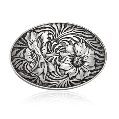 BBOTEN Antique Engraved Flower Oval Belt Buckle - Men Women, Western Cowboy, Christmas Halloween Gifts