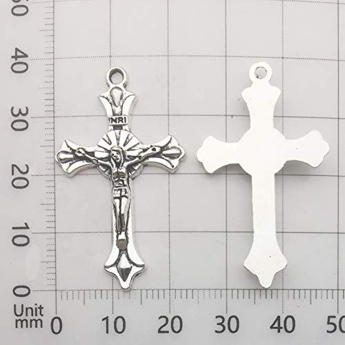 100g (60pcs) Antique Silver Cross Jesus Maria Our Lady Miraculous Centerpiece Crucifix Medal Charms Pendants for Crafting, Jewelry Findings Making Accessory For DIY Rosary Necklace Bracelet (M154)
