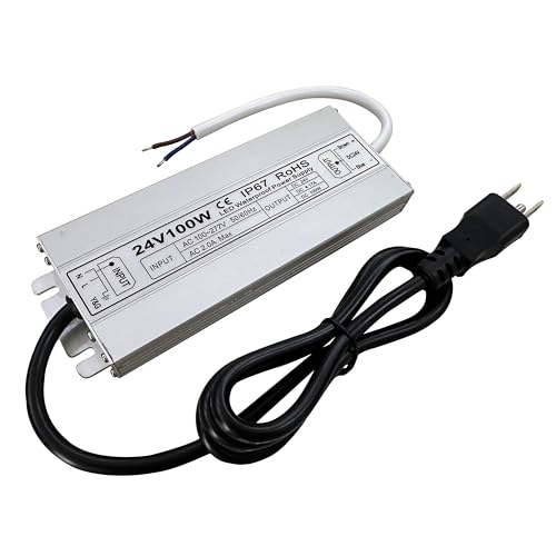 Image of Led Driver 24V Led Transformer 100W IP67 Waterproof Power Supply Ultra Thin 0.78in 100-277V AC to 24Vdc Low Voltage Transformers with 3-Prong Plug 3.3 Feet Cable Indoor Outdoor LED Light