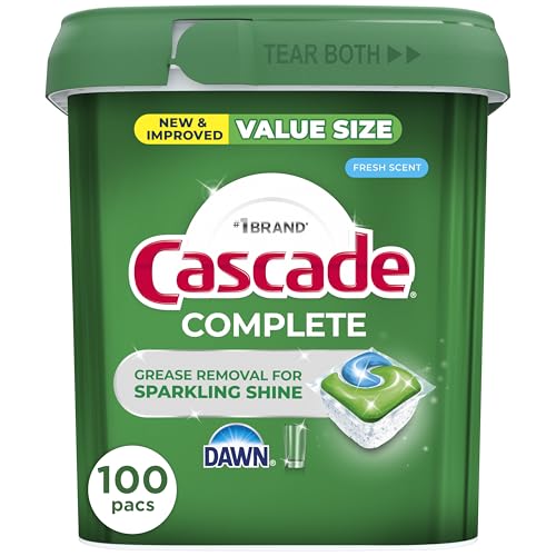 Image of Cascade Complete Dishwasher Detergent Pods Fresh Scent Value Pack, Powerful Dishwasher Pods for Sparkling Clean Dishes, Grease-Fighting Dishwashing Detergent Tablets, 100 Count