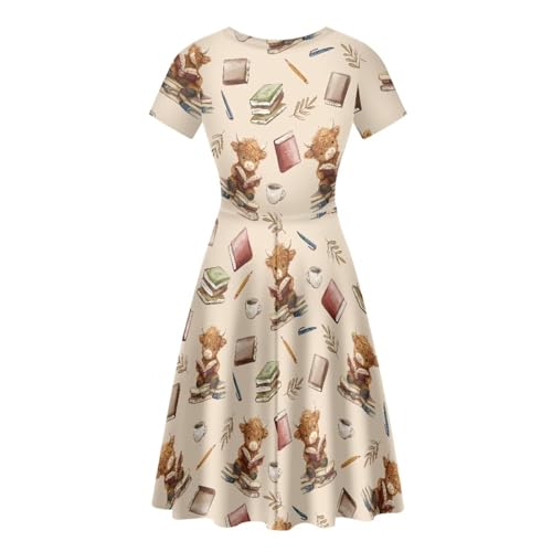 Image of POLERO Sunflower Dress for Women Floral Summer Dresses Short Sleeve Casual Sundresses Midi Dresses