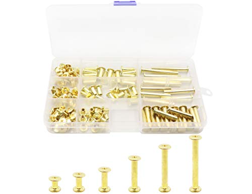 Lby 140Pcs Chicago Screw Binding Screw Post, M5 X 6/10/15/25/35/45Mm Book Screws, Binding Barrels And Screws Assortment Kit, Copper Plated Yellow 70-Sets #TOP19