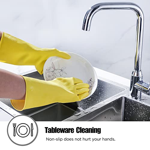 Iucge Rubber Cleaning Gloves Yellow 3 Pairs For Household,Reuseable Dishwashing Gloves For Kitchen.(3,Large) #TOP3