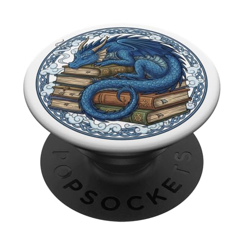 Bibliotecario de Dragon on Books Bookworm para Amantes de la fantasía PopSockets PopGrip Adhesivo