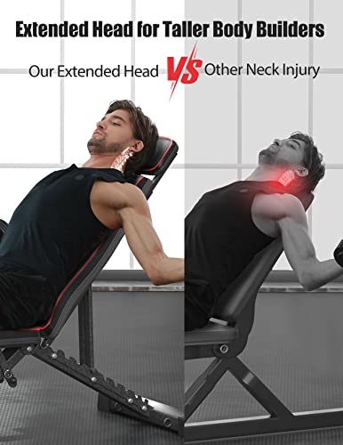 Verstellbare flache Hantelbank mit erweiterter Kopf- und Wirbelsäulenstütze, zusammenklappbar bis 300 kg – Bild 5