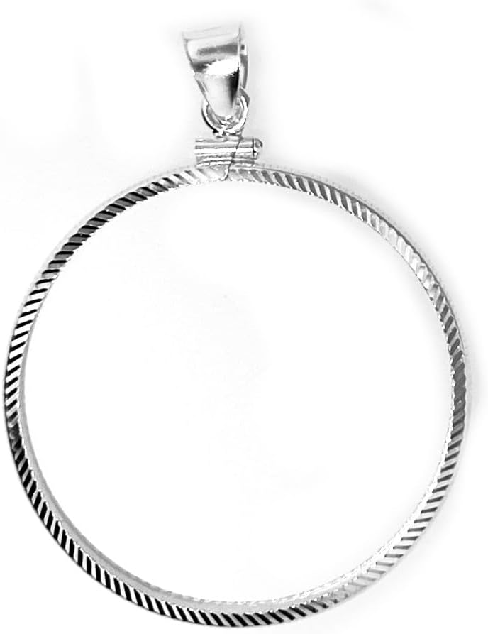 Diamond cut Sterling Silver Coin Edge Coin Bezel Frame Mount Pendant for $1 Peace Morgan Eisenhower Silver Dollar (COIN NOT INCLUDED) - Image 4
