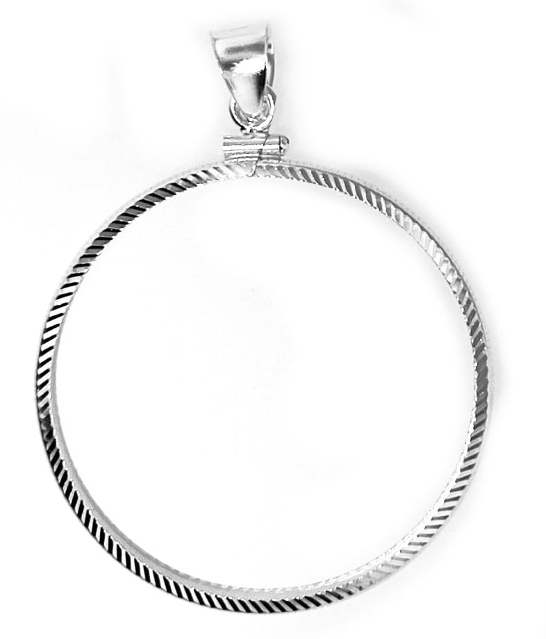 Diamond cut Sterling Silver Coin Edge Coin Bezel Frame Mount Pendant for $1 Peace Morgan Eisenhower Silver Dollar (COIN NOT INCLUDED)4