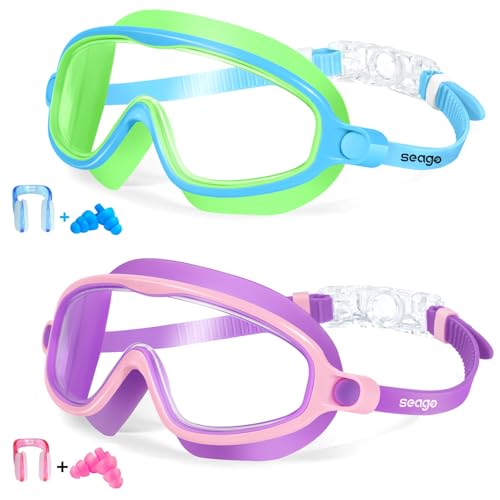 Image of Seago Swim Goggles 2 Pack Anti-Fog Anti-UV Wide View Swimming Goggles for Kids 3-14