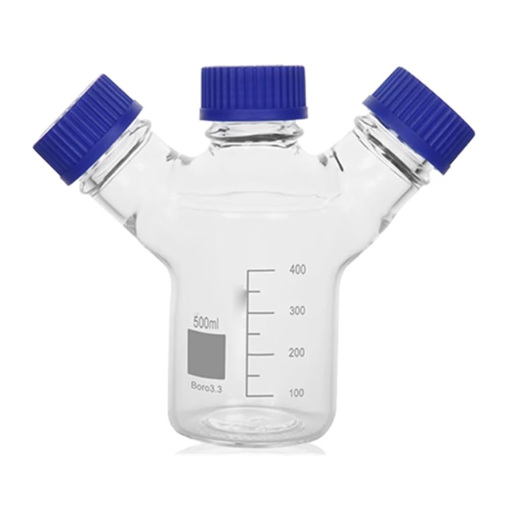Glassware Labware Lab Three Storage Bottle 3-Neck Glass Mobile Phase Flask with GL45 Side Neck(500ML)