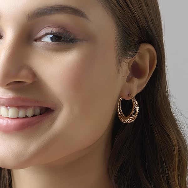 Image of TRUESILVER ACPL 925 Sterling Silver BIS Hallmarked Filigree Hoop Earrings for Women & Girls | Lightweight Designer Oval /Round Hoops | Everyday Wear | Gift for Her