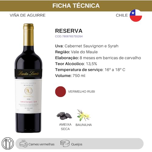 Vinho Fino Tinto Chileno Santa Loreto Reserva Cabernet Sauvignon-Syrah 750ml