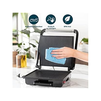 Elektro Kontaktgrill mit Edelstahl Grillzange, Low Fat Multigrill mit Thermostat, 2000Watt, extra große Grillfäche… – Bild 7