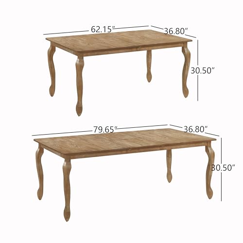Image of Christopher Knight Home Bilas Extendable Dining Table Set for 6, Expandable Kitchen Table and Dining Chairs Set of 6, Rubberwood Dining Room Table Set for 6, Beige+Natural