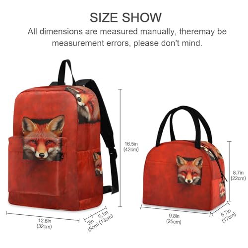 Curious Fox Print Backpack Set with Lunch Bag, Large Capacity Travel Backpacks and Lunch Box Insulated for Commute Hiking Picnic2