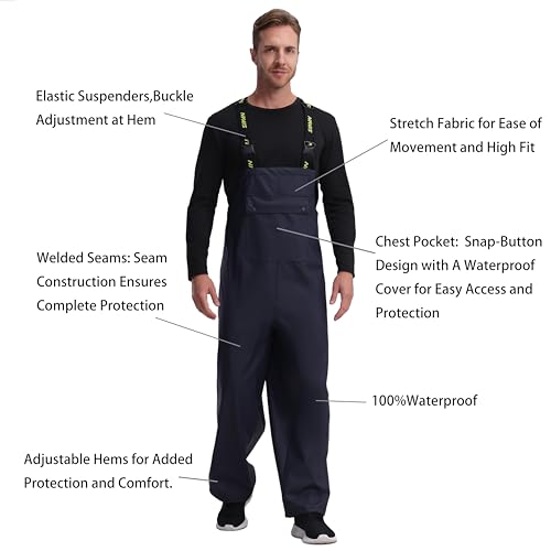 FWG Men's Rain Suit Combo - Waterproof, Stretchable Jacket & Bib Pants, Durable Workwear for Outdoors(Navy Blue, S)