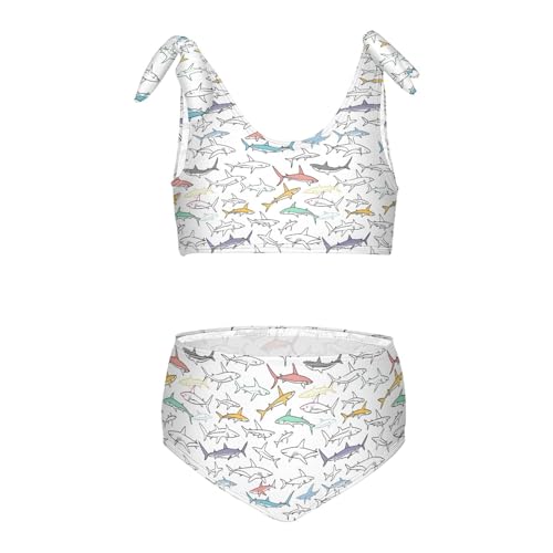 Drawing Sharks Girls Two Piece Tankini Swimsuits Summer Bathing Suit Beach Swimwear Set
