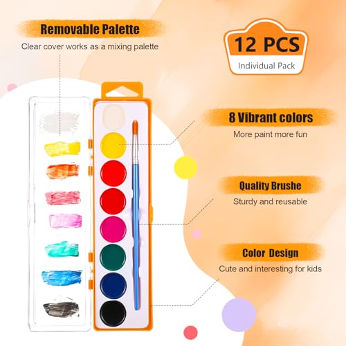 Watersay 12 Pack 8 Colors Watercolor Paint Set For Kids Washable Watercolor Paint With Paintbrush For Classroom School Birthday Art Activities Halloween Christmas Party Supplies thumb #1