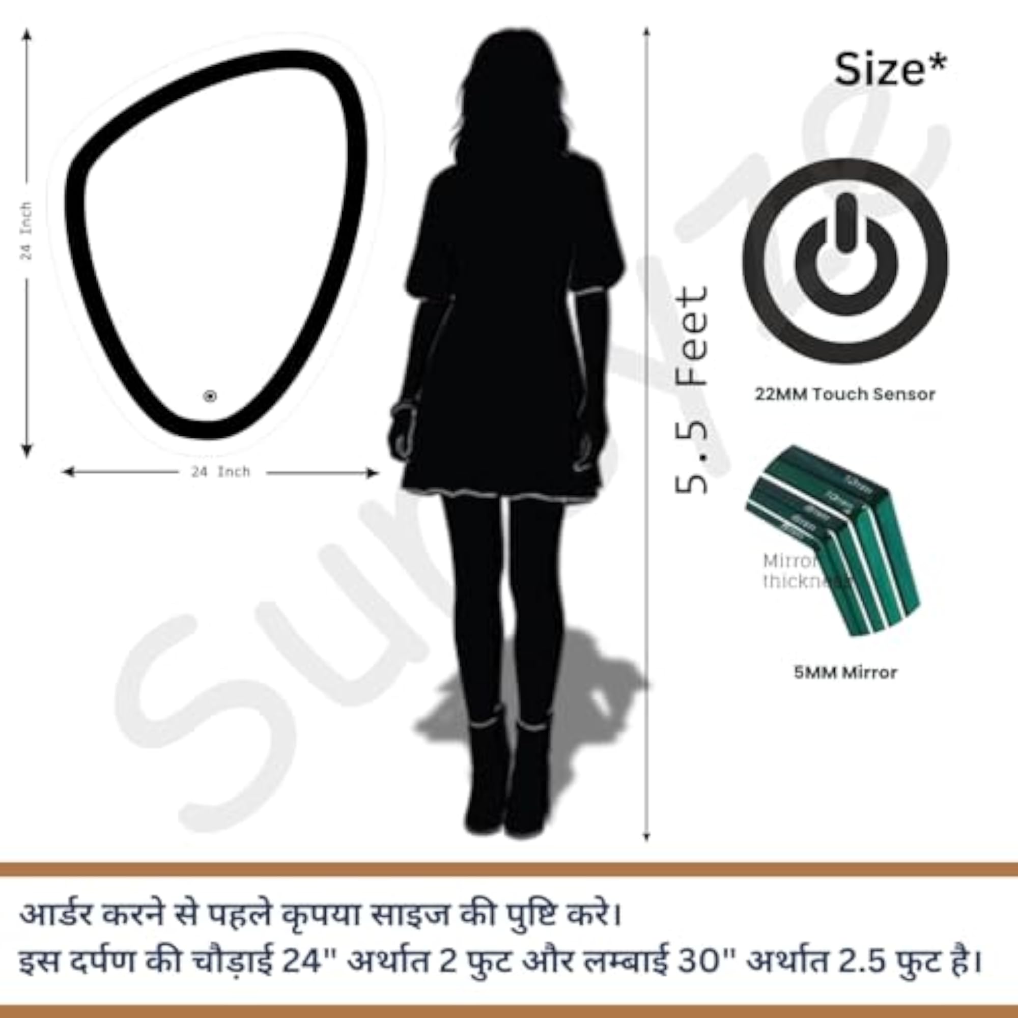LED Mirror (24x30 Inch), Vanity Wall Mirror