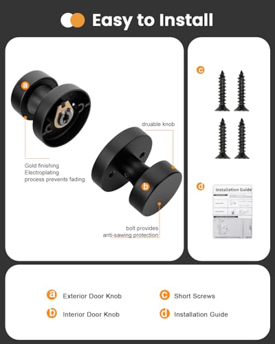 Image of Goldenwarm Black Door Knobs Dummy, Zinc Alloy Keyless Matte Black Door Knobs for Closet and Bifold - Single Side Non Turning (2 Pack /4 Pieces)