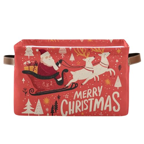 Image of Aslsiy Storage Basket Santa Claus Elk Christmas Tree Nursery Bins Baby Box Canvas Clothes Shelf Basket Laundry Hampers 1 Pcs