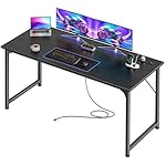 PRAISUN 55 X 20 Inch Office Computer Desk with Power Outlets and USB-C Port, Larger and Longer Gaming Desk, for Home Office, Study, Bedroom, Writing Work from Home Table, Metal Frame, Black