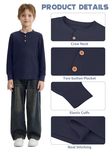 Resinta 4 Pack Toddler Boys Henley Long Sleeve Shirts Boys Waffle Henley Knit Thermal Tops for Daily Wear Running Outdoors3
