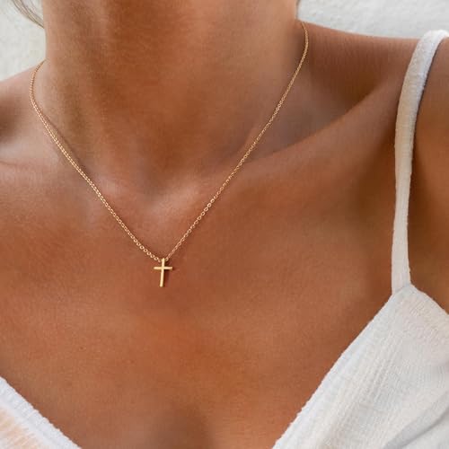 Cross Necklace for Women, Dainty 14K Gold Plated Cross Pendant Small Cross Choker Cute Gold Necklaces for Women Trendy Faith Jewelry4