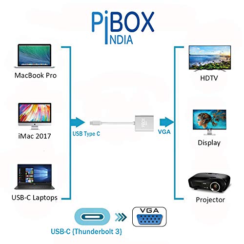 Image of PiBOX India, USB C to VGA Adapter, Aluminium Type C to VGA Adapter, (Compatible Thunderbolt 3), USB 3.1 Type C (USB-C) to VGA Adapter, Compatible with MacBook Pro /Chromebook Pixel /Samsung Galaxy