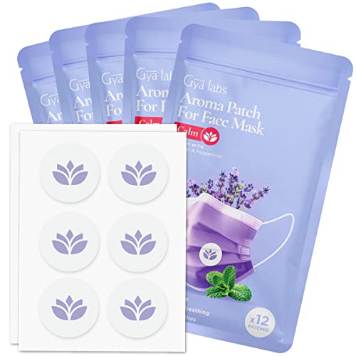 Gya Labs Lavender Aroma Stickers for Masks - 100% Pure Natural Essential Oil Aromatherapy Stickers to Refresh Breath for Facial Masks & Pillows, 5 Packs-60 Patches