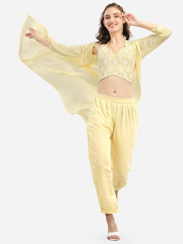 Image of Women Casual Co-Ord 3 Piece Set /Three Piece Dress with Shrug /Coat /Crop Top and Pant Set