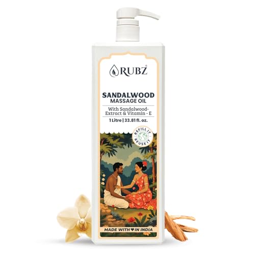 Rubz Natural Sandalwood Body Massage Oil Enriched With Pure Sandalwood Extracts | Stress Relieving Properties| Relaxes Aches And Pains | 1 Litre
