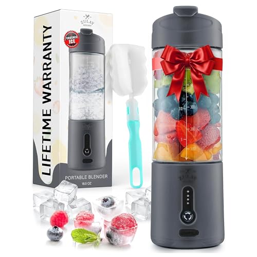 Zulay Kitchen 18 oz Personal Blenders that Crush Ice - USB-C Rechargeable, Cordless Travel Blender - Portable Smoothie Blender On the Go, Frozen Fruits, & Veggies with 6 Sharp Blades (Dark Silver)
