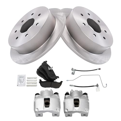 Image of TRQ Rear Brake Pad and Rotor Set Semi Metallic Calipers Compatible with 2000-2003 Ford F-150 2004 F-150 Heritage