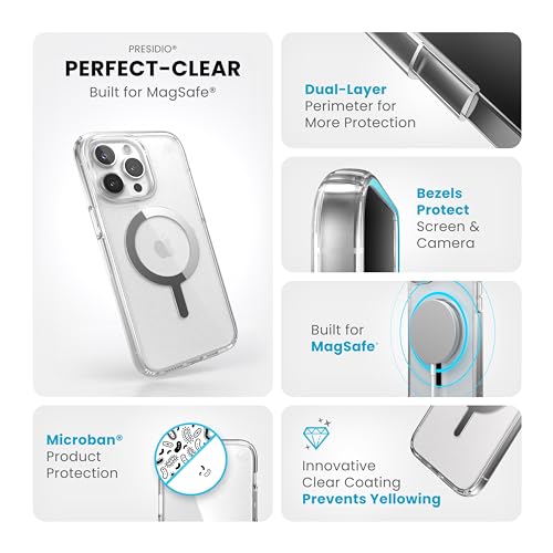 Image of Speck Clear iPhone 15 Pro Max Case - Built for MagSafe, Drop Protection - Scratch Resistant, Anti-Yellowing, 6.7 Inch Phone Case - Presidio Clear /Chrome Finish