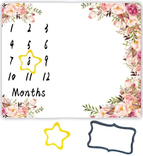 Image of Milestone Blanket, Floral Print, 100% Fleece, Single Layered, 48x40 inches, White, Unisex, Winter, Photography, Baby Care, Indoor Use