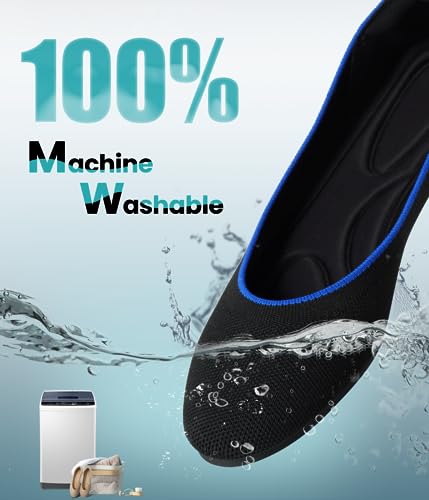 Slocyclub Flats Shoes for Women, Washable Round Toe Knit Ballet Flats with Heel Cushions, Soft Slip on Flats(Black 8)