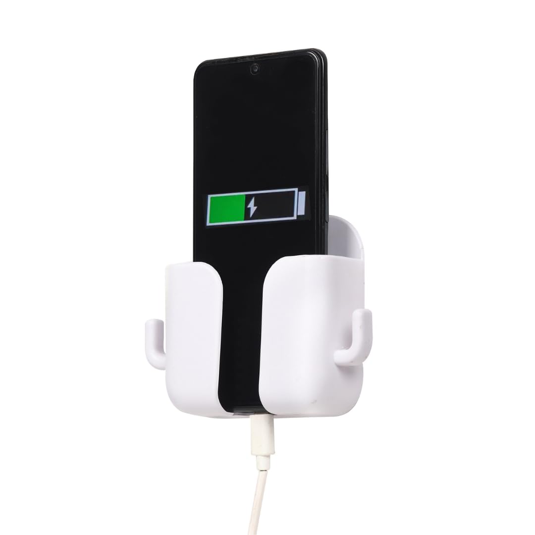 Wall Mounted Mobile Stand Storage Case for Remote, Wall Mounted Mobile Stand/Multi Purpose Stand with Hole for Phone Charging - White-image-30