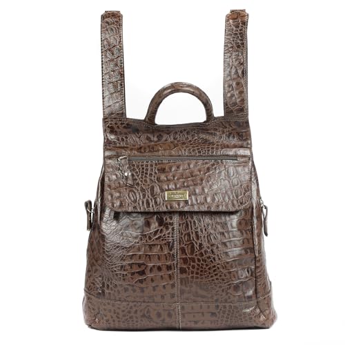Mochila Feminina Meyre Anti Furto Notebook em Couro Legitimo Croco (Croco Café)