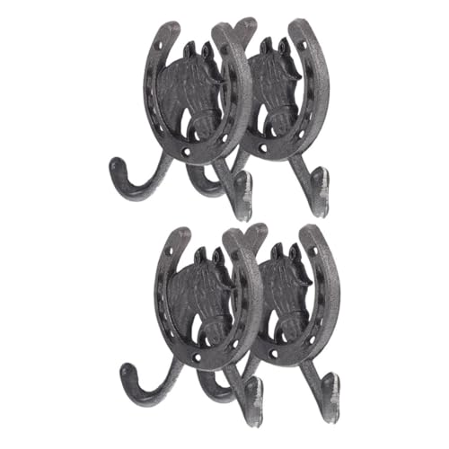 Happyyami Sturdy Iron Horseshoe Wall Hooks 4 Pack Rustic Decor for Living Room Bedroom Entryway
