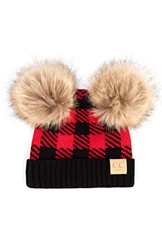 ScarvesMe Exclusive Buffalo Check Plaid Double Pom Pom Baby Infant 0-12 Month Old Beanie Hat