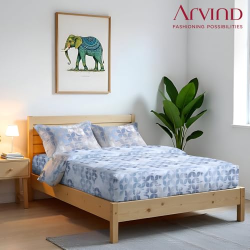 Image of Arvind Bedsheet Set - 100% Cotton Bedsheet for Double Bed (1 Queen Size Bedsheet with 2 Pillow Covers) Soft Breathable, 144 Thread Count - Slumber -Shade 9 (21024-B)