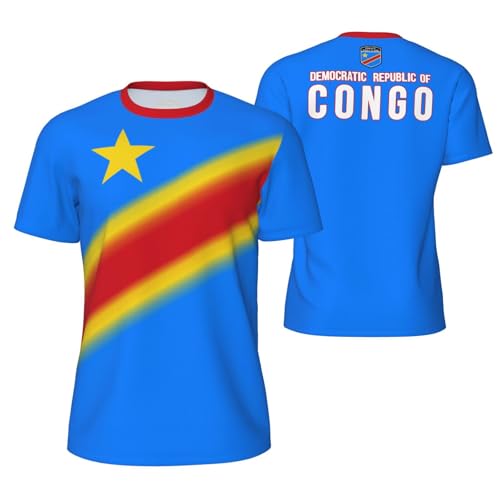 PTXYG Democratic Republic of Congo Flag Gradation T-Shirt Sports Jerseys for Running Soccer Tennis Fitness