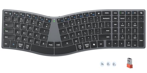 Image of MEETION Wireless Ergonomic Keyboard, Split S-Curve, Bluetooth & 2.4G, Black | Rechargeable full-size keyboard with slim low-profile keys, Bluetooth and 2.4G wireless for Windows, Mac, PC and laptop