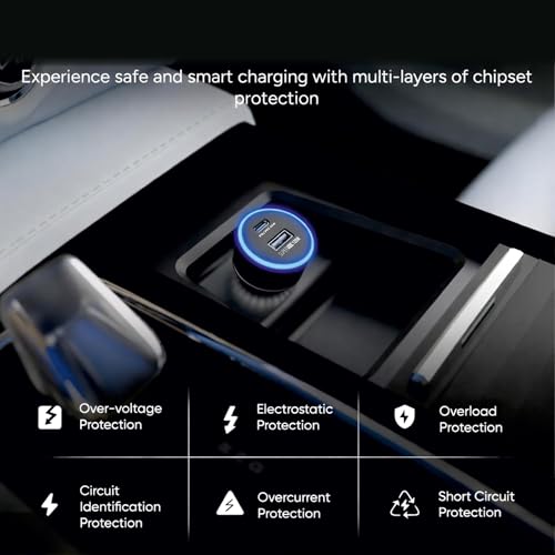 Image of RAPIDX 165W Super Fast Car Charger | Dual Port USB A 120W and USB C 45W PD Fast Charging Adapter | Universal 12V-24V Fast Car Charger for All Type of Mobile, Smartphone,Watch (Black)