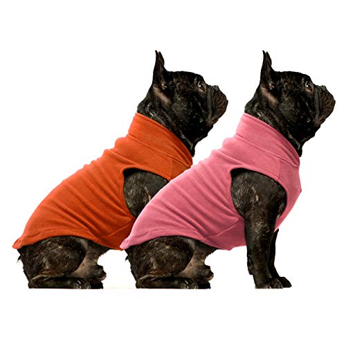 Fitwarm 2-Pack Fleece Dog Clothes Doggie Shirts Puppy Outfits Pet Stretchy Vest Orange Pink Medium
