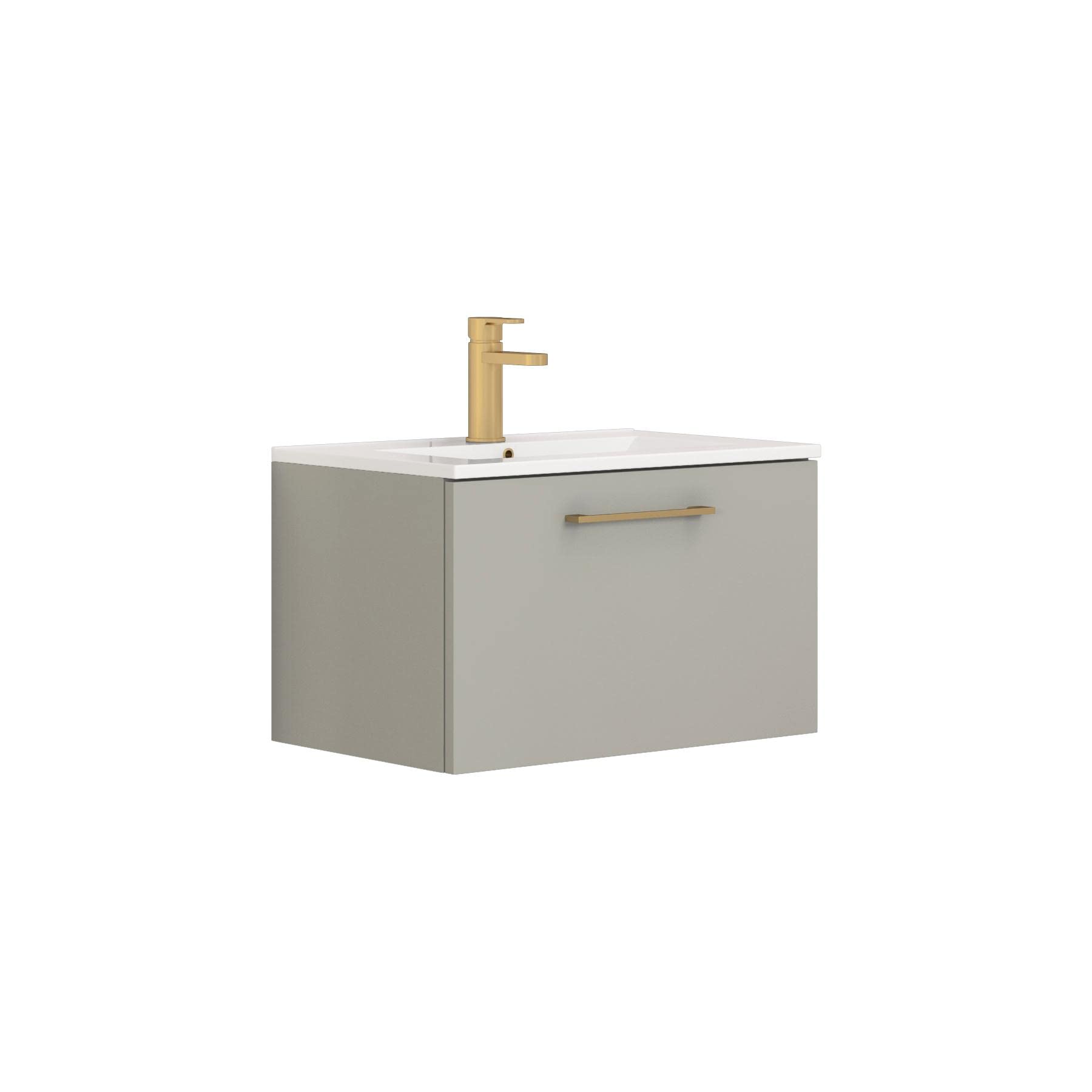 Royal Bathrooms Modena 800mm Satin Grey Wall Mount Vanity Unit 1 Drawer Minimalist Basin Sink - Gold Handle