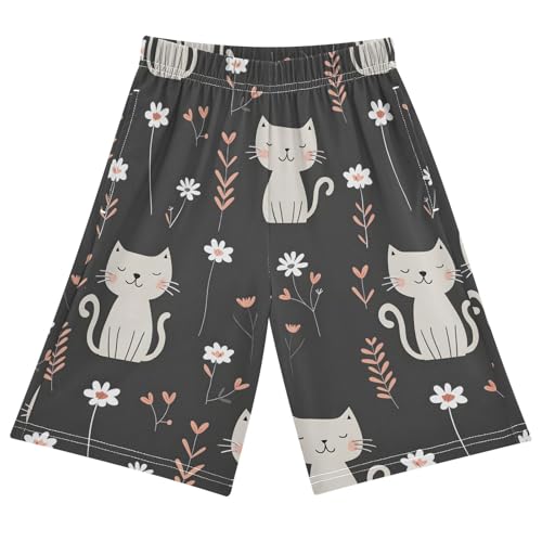 Cat with Flower A Short Pajama Pants Bottoms Soft Sleepwear with Pockets